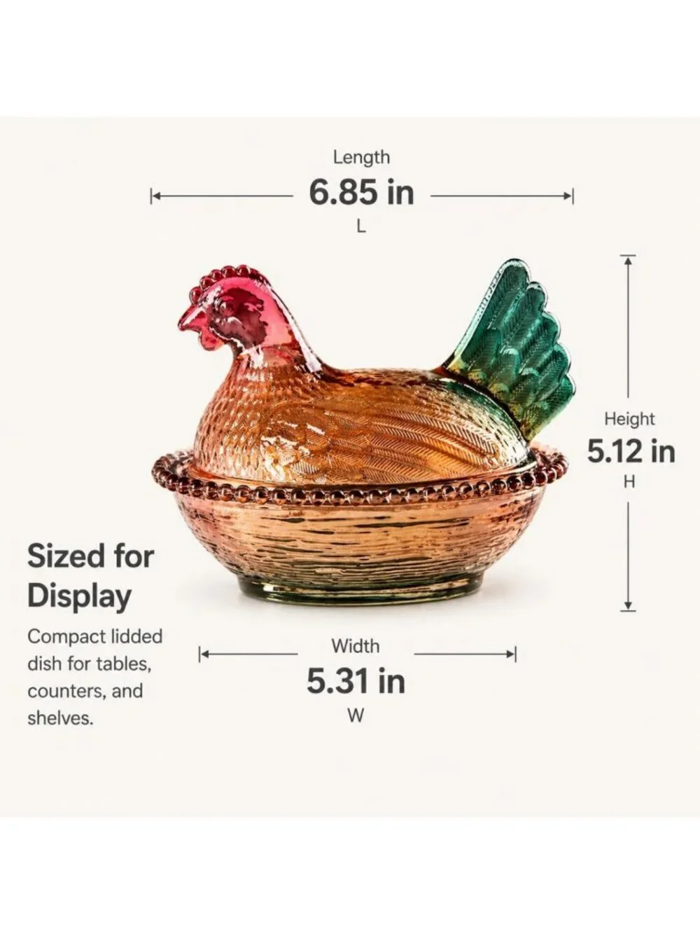 Vintage Glass Hen on Nest Candy Dish with Lid | Colorful Farmhouse Decor, Easter
